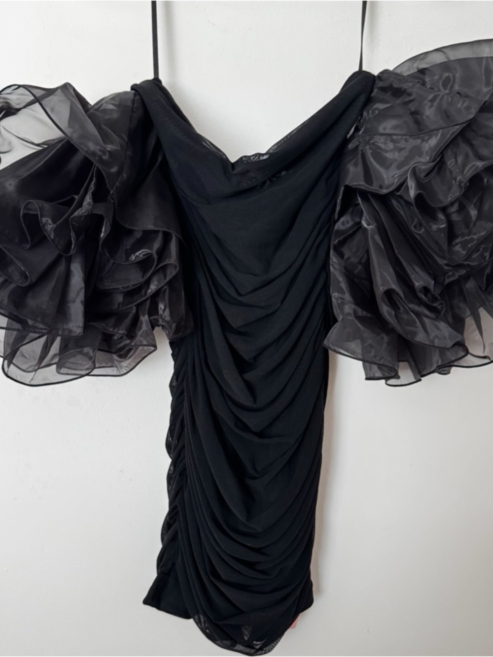 NWT SHEIN MOD Black Off Shoulder Ruffle Hem Bodycon Dress Sz M